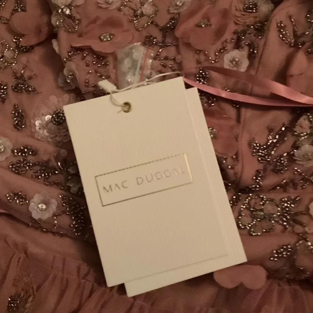 NWT Mac Duggal 9212 Embellished Illusion Cap Sleeve Column Gown Pink 2 - Picture 12 of 13